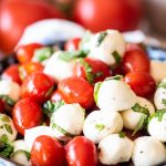 Caprese Salad in a blue bowl