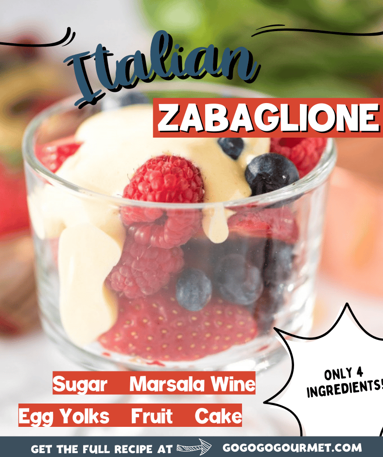 You are going to love this easy Authentic Italian Zabaglione recipe! Cool and creamy custard with berries and cake in a mini trifle. You can make this without wine, but I prefer to use marsala! #italianzabaglione #authenticitaliandesserts #easyzabaglionerecipe #gogogogourmet via @gogogogourmet