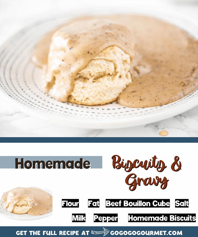 Skip the breakfast casserole and make this easy Biscuits and Gravy recipe for your next brunch! Rivaling the Pioneer Woman recipe with buttery biscuits and flavorful gravy, this homemade meal is sure to please! #homemadebiscuitsandgravy #easybrunchrecipes #buscuitsandgravyrecipe #gogogogourmet via @gogogogourmet