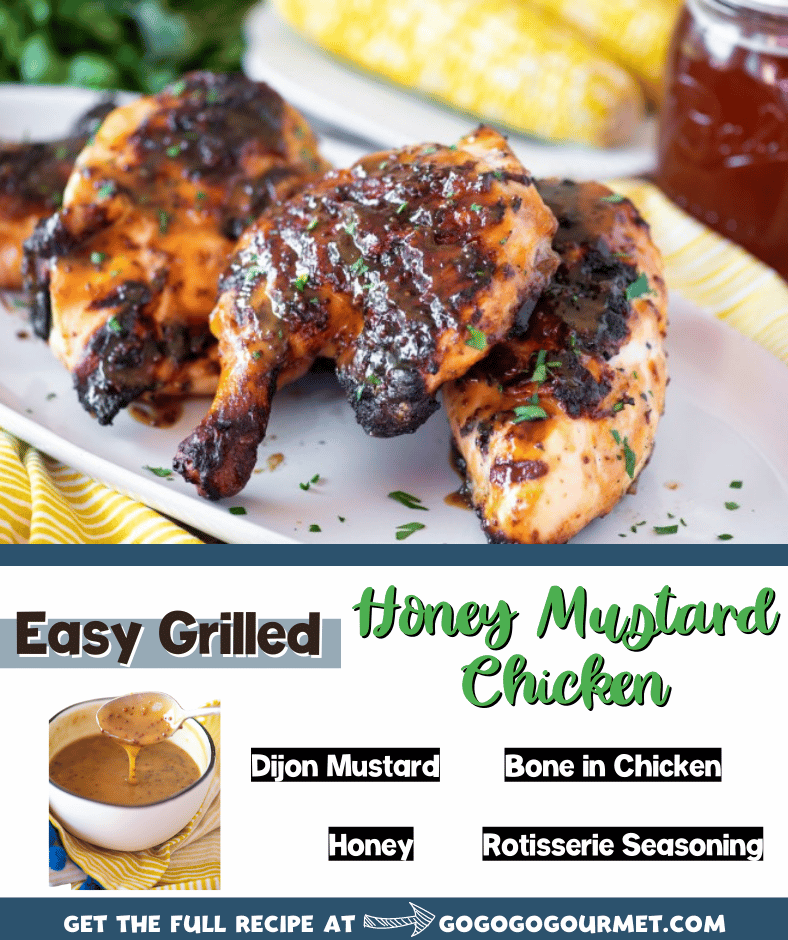 Grilling recipes don't get better than this Honey Mustard Grilled Chicken! Using thighs, breasts or wings in a delicious marinade, this will become one of your favorite healthy meals! #honeymustardchickendinner #honeymustardgrilledchicken #easygrillingrecipes #gogogogourmet via @gogogogourmet
