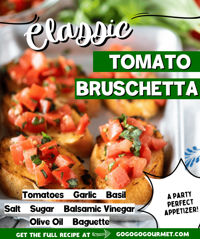 This easy bruschetta recipe is made with tomatoes, garlic, fresh basil and balsamic. Make it ahead of time for all your parties! via @gogogogourmet