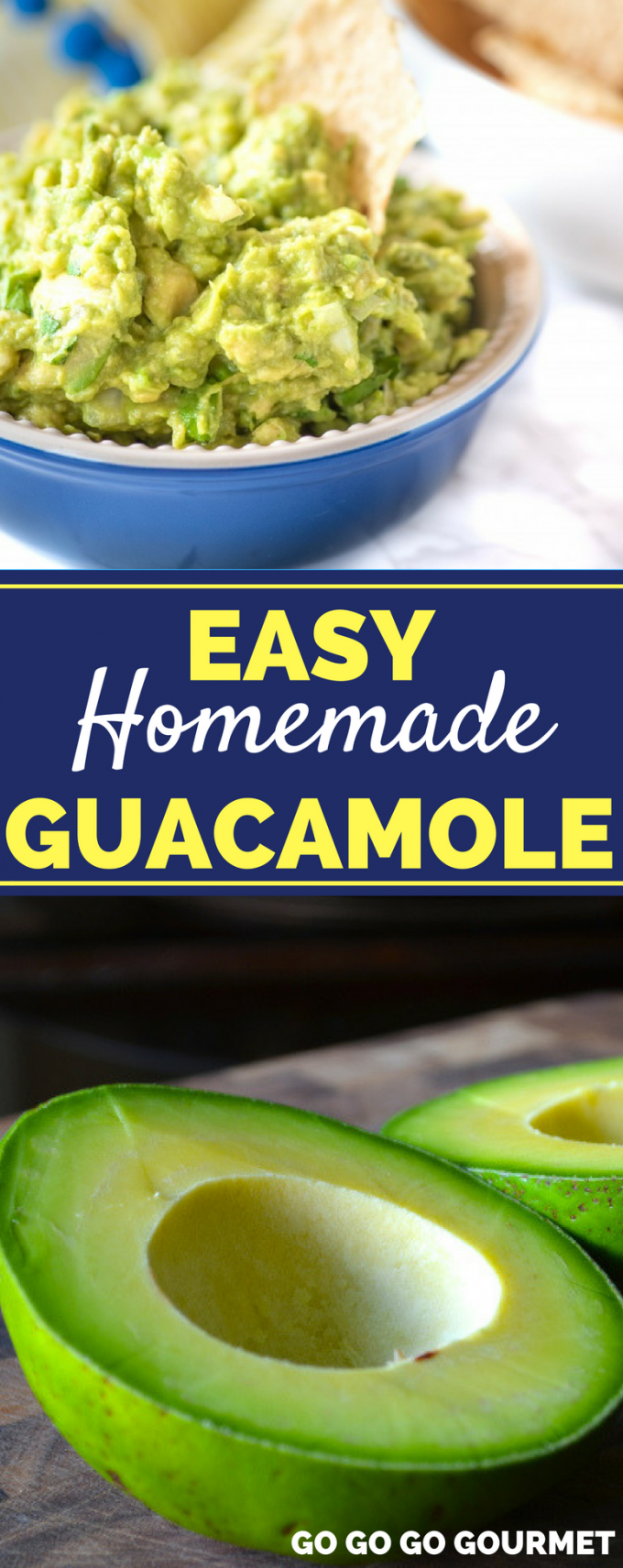 You are going to love how easy this Homemade Guacamole recipe is! Mexican style meals aren't complete without a bowl of chips and this dip. It's the perfect Chipotle copycat! #easyhomemadeguacamole #chipotleguacamole #authenticguacamole #gogogogourmet via @gogogogourmet