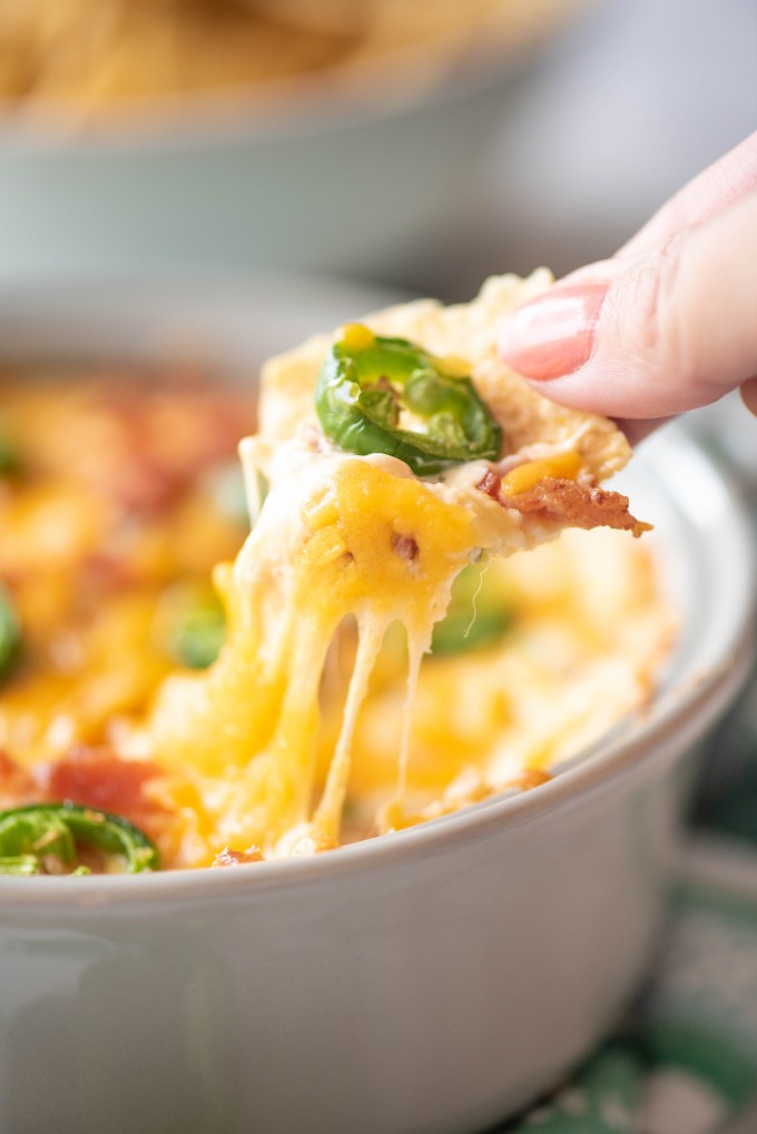 Cheese pull from jalapeno popper dip
