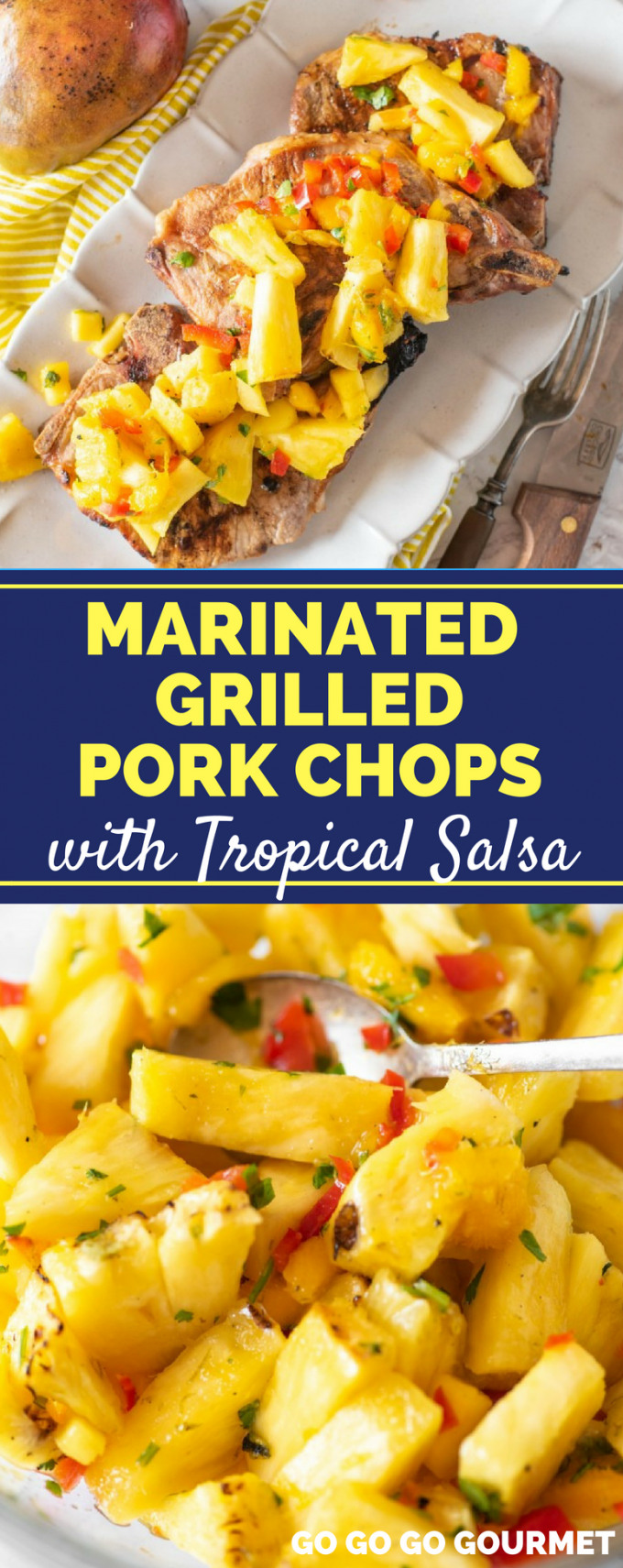 When it comes to summer, there’s no better way to cook bone in pork chops than firing up the grill! These Marinated Grilled Pork Chops soak in the best marinade, and get topped off with a salsa that will whisk you away to the tropics! @ohiobaconfarmer #grilledporkchops #summergrillingrecipes #gogogogourmet via @gogogogourmet