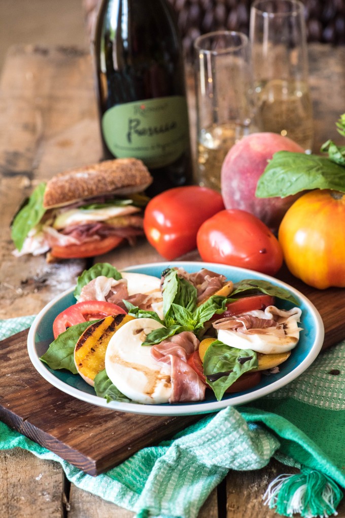 Caprese salad on a blue plate