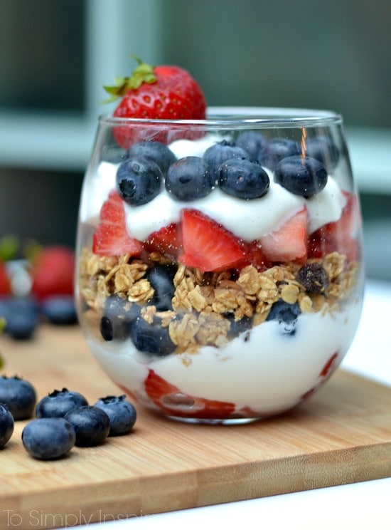 red white and blue yogurt parfait