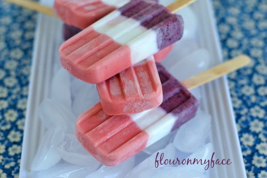Red white and blue popsicles on ice