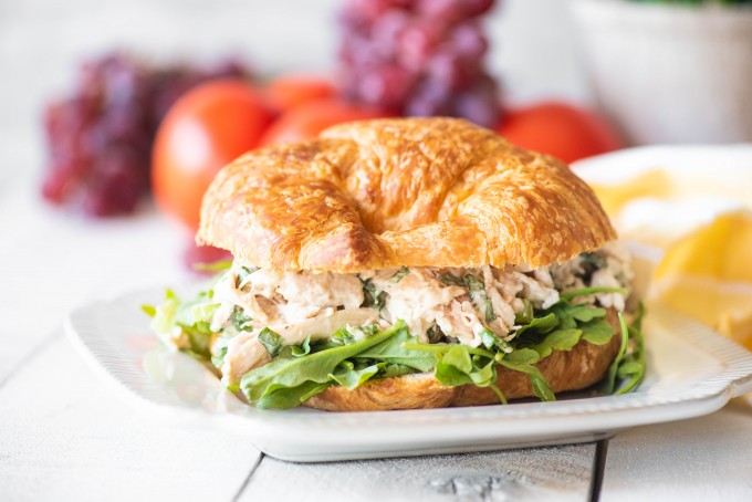 Easy rotisserie chicken salad sandwich on a plate