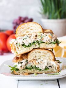 Best rotisserie chicken salad sandwich cut in half