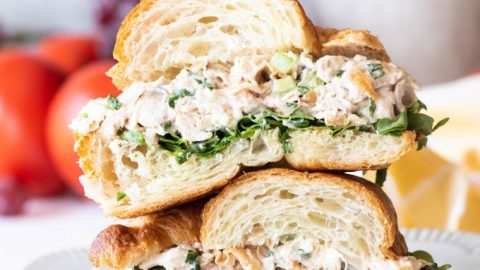 Best rotisserie chicken salad sandwich cut in half