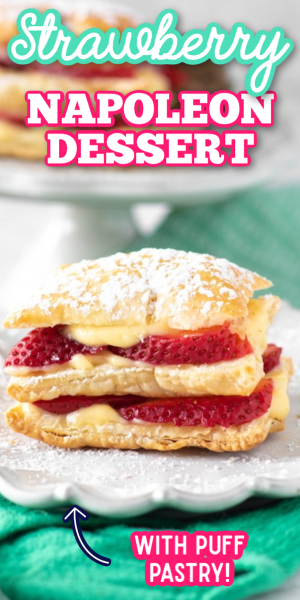 This easy Strawberry Napoleon dessert recipe (also known as mille feuille) is a classic French dessert with layers of puff pastry, fruit and custard. They are perfectly sweet and delightful! #napoleondessert #strawberrynapoleon #frenchdesserts #gogogogourmet via @gogogogourmet