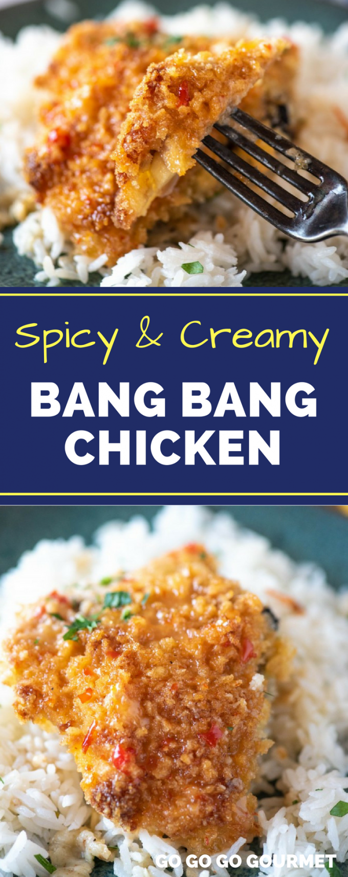 Are you obsessed with the Bang Bang Shrimp from Bonefish Grill? This easy Bang Bang Chicken recipe has all the copycat spicy, creamy flavor of their most popular sauce, but with a change in protein! It's great served over rice or even pasta. #easycopycatrecipes #bangbangshrimp #bangbangchicken #gogogogourmet via @gogogogourmet