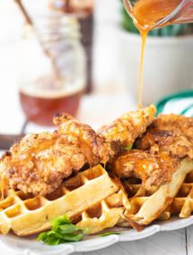 Chicken and Waffles with Sriracha Honey