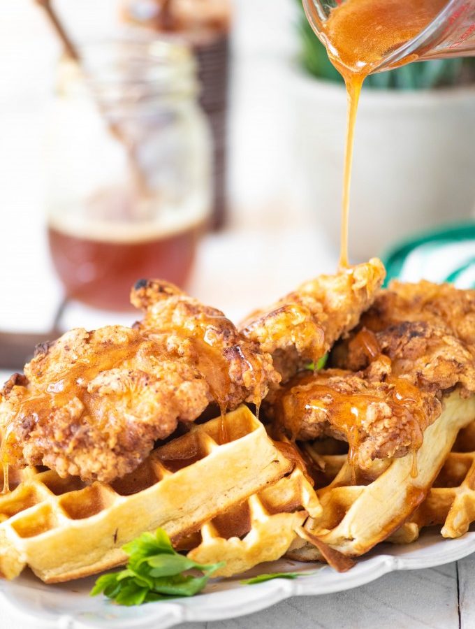 Chicken and Waffles with Sriracha Honey