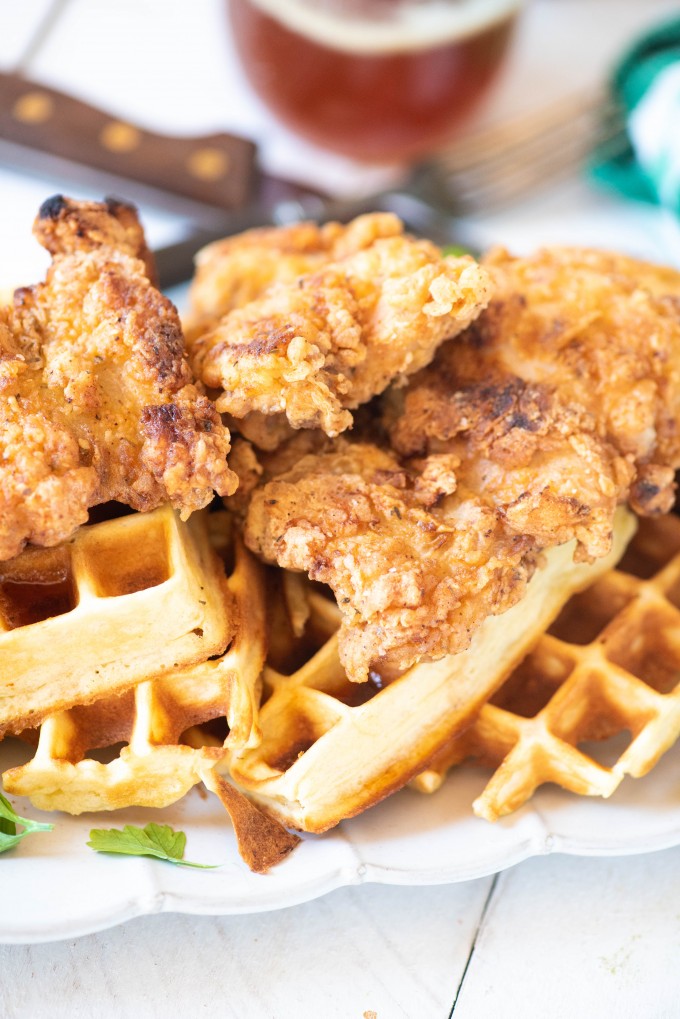 Crispy Chicken and Waffles with Sriracha Honey