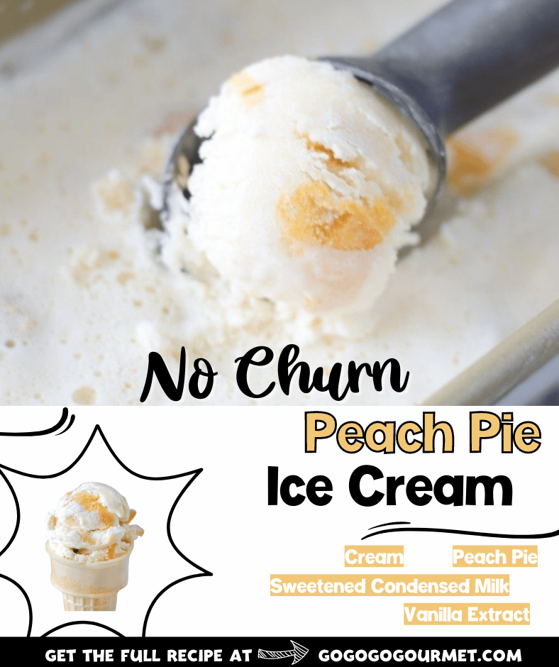 This easy No Churn Peach Pie Ice Cream recipe has everything you love about peach pie turned into a cool, sweet dessert for summer! It has all the benefits of homemade ice cream without using an ice cream maker. #nochurnicecream #peachpieicecream #summerdesserts #gogogogourmet via @gogogogourmet