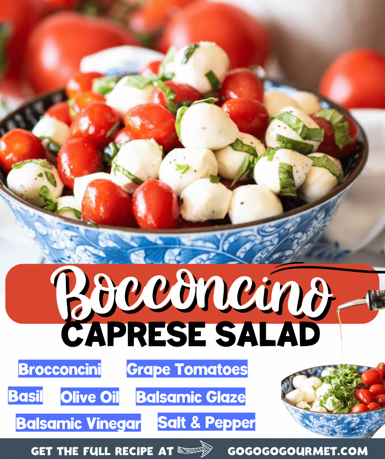 This easy Bocconcino Caprese Salad recipe is the best appetizer for a crowd! With tons of authentic flavor, and balsamic glaze for the dressing, it just can't be beat. It would even be great with grilled chicken, or mixed in some pasta! #bocconcinocapresesalad #capresesalad #easysummerrecipes #italiancapresesalad #gogogogourmet via @gogogogourmet