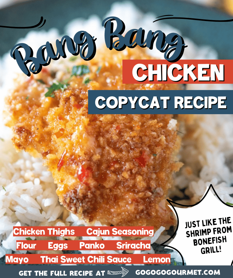 Are you obsessed with the Bang Bang Shrimp from Bonefish Grill? This easy Bang Bang Chicken recipe has all the copycat spicy, creamy flavor of their most popular sauce, but with a change in protein! It's great served over rice or even pasta. #easycopycatrecipes #bangbangshrimp #bangbangchicken #gogogogourmet via @gogogogourmet