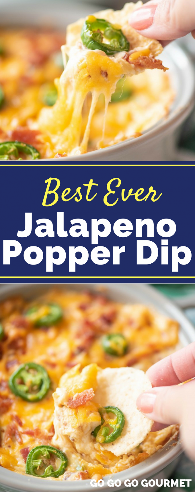 This easy Jalapeno Popper Dip is the best ever appetizer! This dip is perfectly creamy and spicy with just the right amount of bacon. Best serves with Ritz crackers, or even tortilla chips! #jalapenopopperdip #easyappetizerrecipes #easyappetizer #gogogogourmet via @gogogogourmet