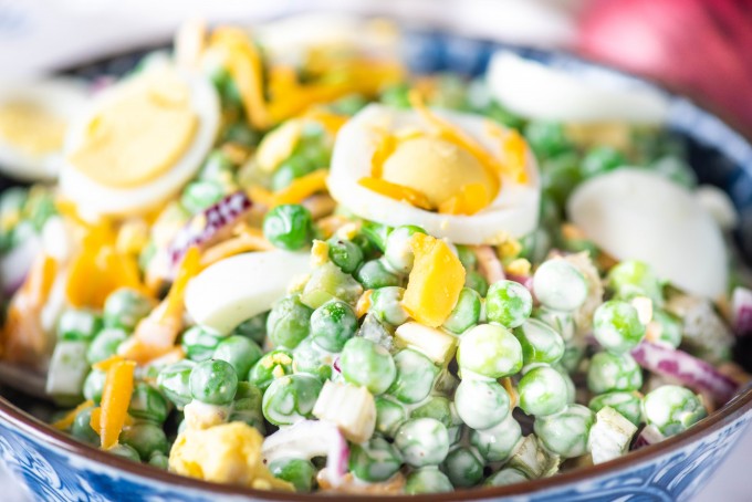 Cold English pea salad for potlucks and picnics