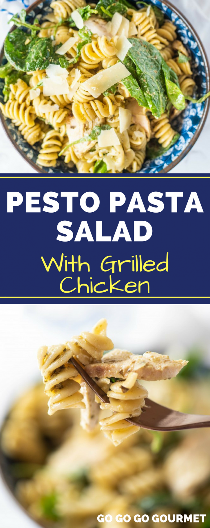 This cold Pesto Pasta Salad with Grilled Chicken is one of the best pasta salad recipes! Made easy and healthy with ingredients like arugula and baby spinach, this recipe even rivals the Pioneer Woman! #pestopastasalad #summerbbqrecipes #pastasaladrecipes #gogogogourmet via @gogogogourmet