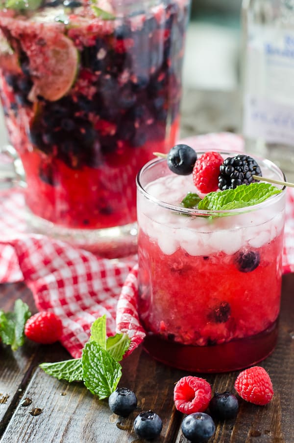 A glass of summer berry mojito