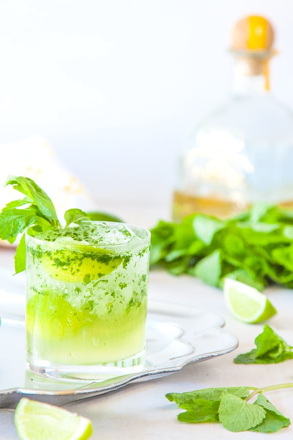 A tequila mojito with limes and mint