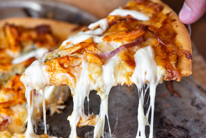 Buffalo Chicken Pizza with buffalo ranch