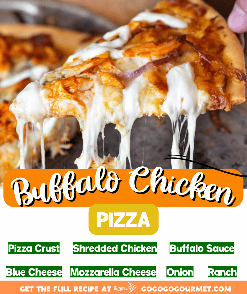 This easy Buffalo Chicken Pizza Recipe is a homemade family favorite! Topped with blue cheese and mozzarella, the spicy buffalo ranch sauce is what MAKES this! via @gogogogourmet