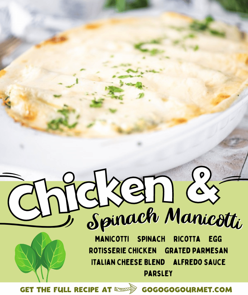 This is the best easy Chicken and Spinach Manicotti recipe. Stuffed with ricotta cheese and spices, and then topped with a creamy alfredo sauce, it's an Italian dish that just can't be beat! #chickenmanicotti #olivegardenalfredo #easyweeknightdinner #chickenandspinachmanicotti #gogogogourmet via @gogogogourmet