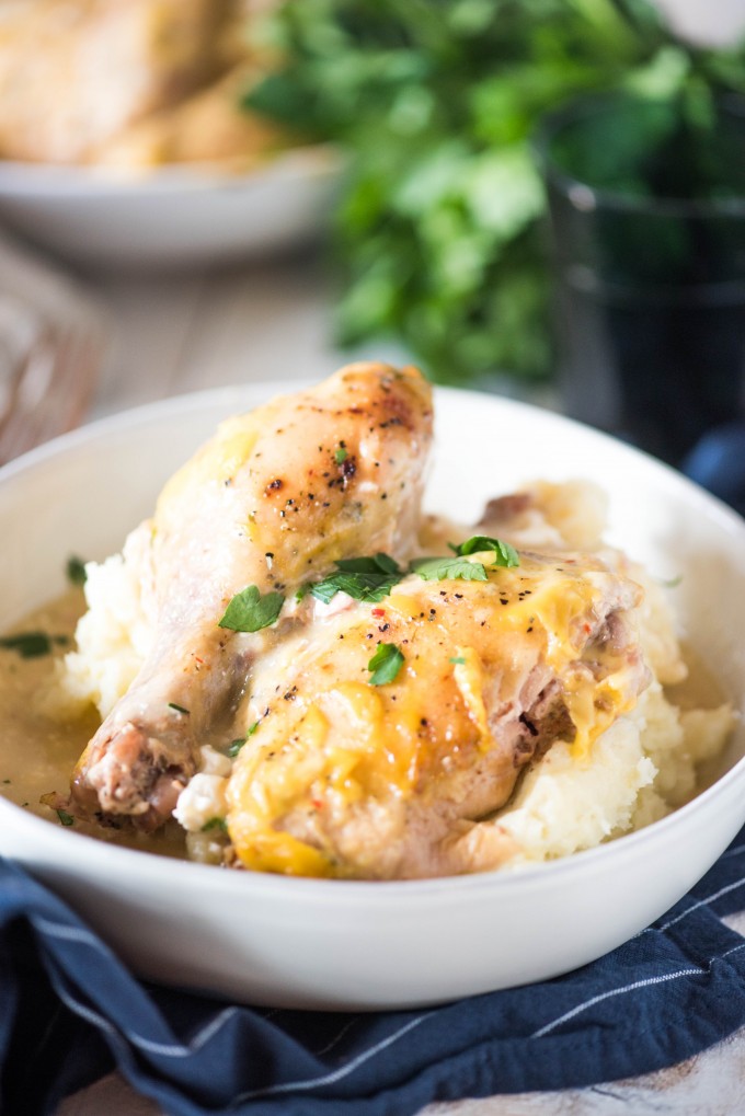 Creamy Italian chicken in a white bowl