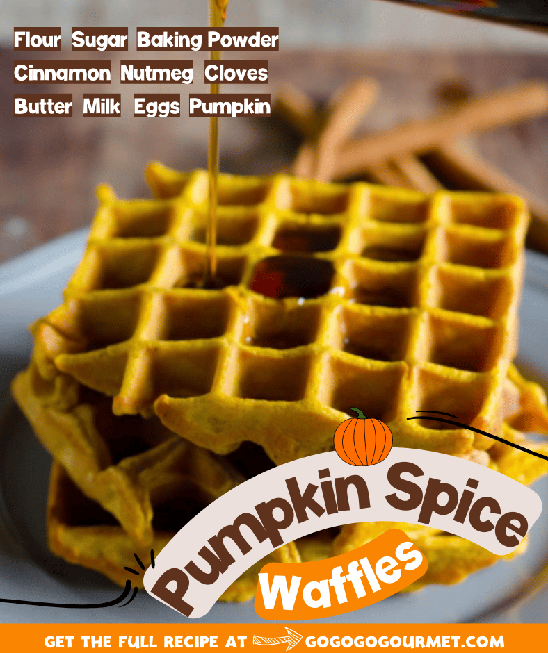 This easy Pumpkin Spice Waffles recipe is the best way to start fall mornings! Top with a healthy amount of maple syrup, and it might become your new favorite breakfast! #gogogogourmet #pumpkinspicewaffles #easypumpkinrecipes #fallbrunch via @gogogogourmet