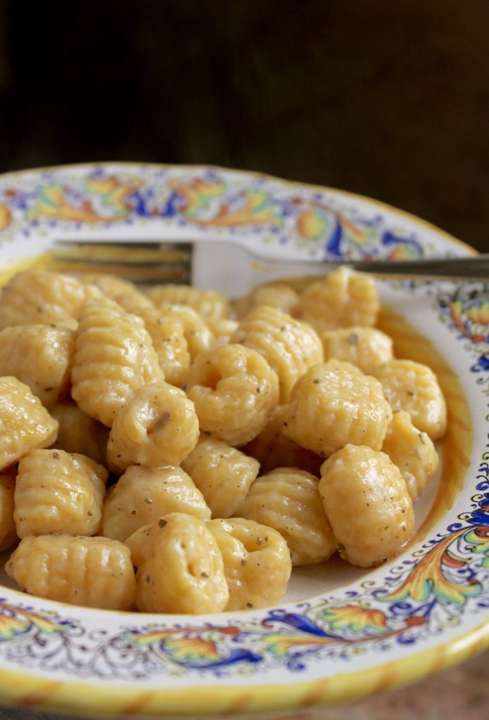 Pumpkin gnocchi in a decorative bowl