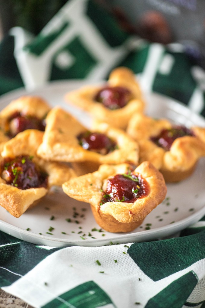 Meatball appetizers on a white plate - new years eve party food