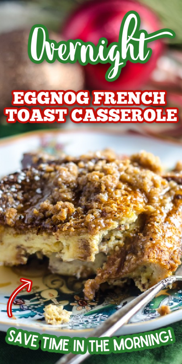 This Overnight Eggnog French Toast Casserole recipe is perfect for the holidays! Wake up on Christmas morning and this easy breakfast is ready to bake! #gogogogourmet #eggnogfrenchtoast #overnighteggnogfrenchtoastcasserole #christmasmorningbreakfast via @gogogogourmet