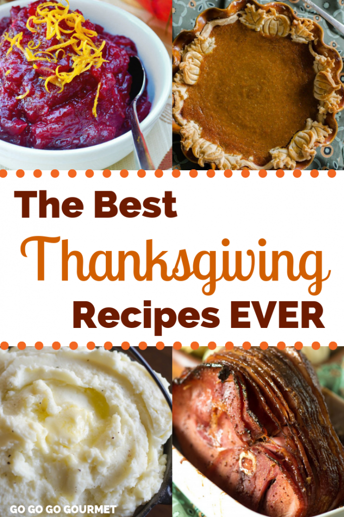 Whether you're looking for side dishes like corn or stuffing, main dishes like turkey or ham, appetizers, dessert or even drinks, these easy Thanksgiving recipes are the best! #gogogogourmet #thanksgivingrecipes #easythanksgivingrecipeideas #thanksgivingfoodrecipes via @gogogogourmet