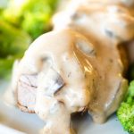 Close up of Instant Pot pork tenderloin with gravy