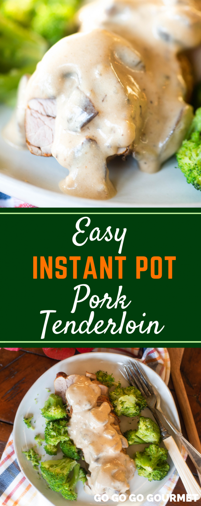 If you're looking to add to your pressure cooker recipes, you need to try this easy Instant Pot Pork Tenderloin! With a cook time of only minutes, this pork tenderloin with gravy makes for a perfect weeknight meal! Serve with broccoli and potatoes for a complete meal. #GoGoGoGourmet #InstantPotPorkTenderloin #EasyInstantPotMeals #EasyInstantPotRecipes via @gogogogourmet