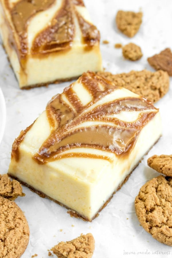 A slice of gingerbread cheesecake bar - christmas desserts