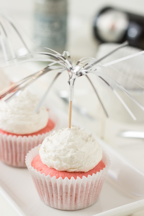 Champagne cupcakes topped with confetti - new years eve party food