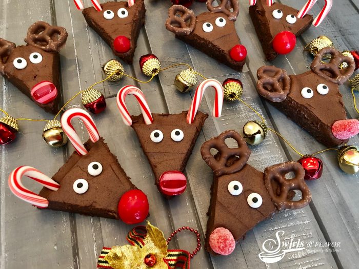 Reindeer brownies on a board - christmas desserts