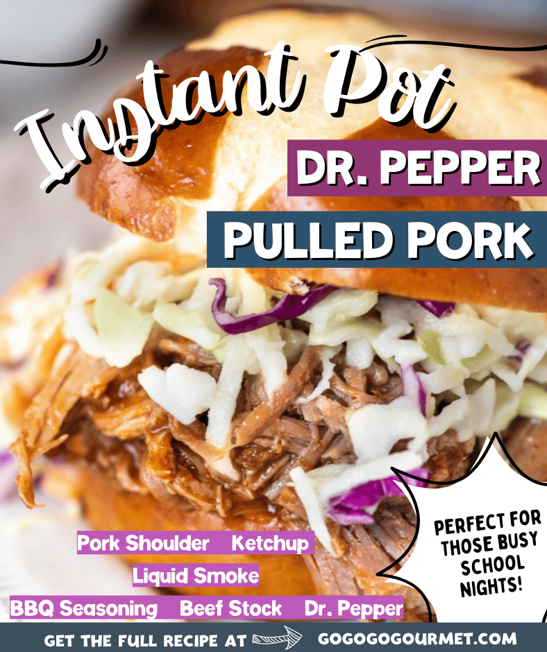 This Instant Pot Pulled Pork recipe is SO easy, you won't believe it! With a sweet and tangy BBQ sauce made with Dr. Pepper, it's totally mouth watering. Pressure cooking a pork shoulder has never been so easy! #gogogogourmet #instantpotdrpepperpulledpork #instantpotpulledpork #easyinstantpotrecipes via @gogogogourmet