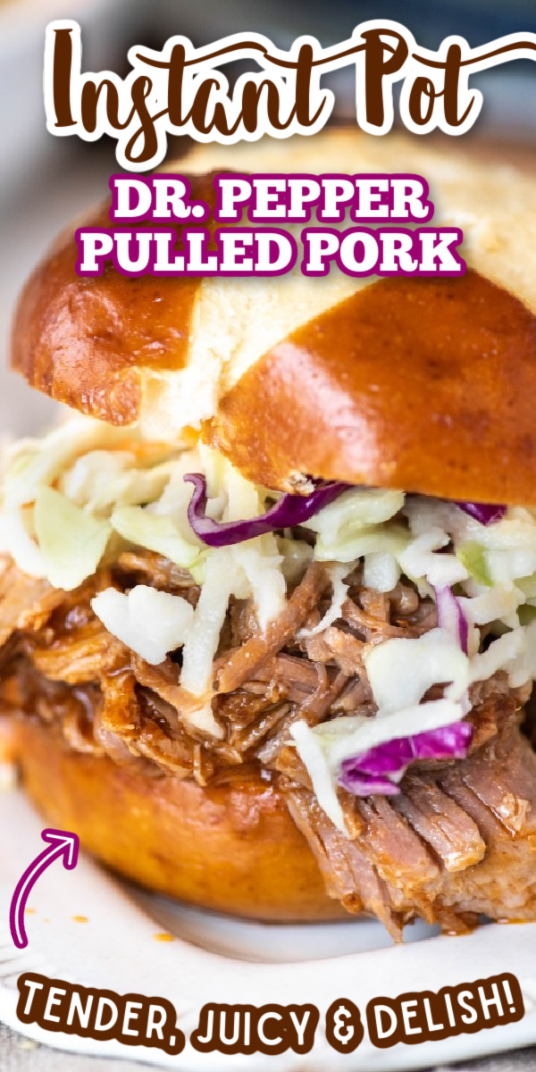 This Instant Pot Pulled Pork recipe is SO easy, you won't believe it! With a sweet and tangy BBQ sauce made with Dr. Pepper, it's totally mouth watering. Pressure cooking a pork shoulder has never been so easy! #gogogogourmet #instantpotdrpepperpulledpork #instantpotpulledpork #easyinstantpotrecipes via @gogogogourmet