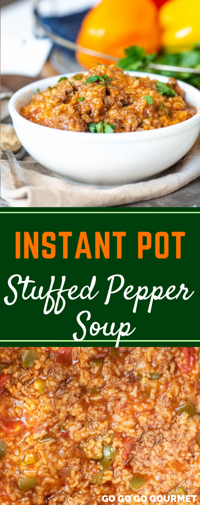 Even better than the Skinny Taste or Allrecipes recipes, this easy Instant Pot Stuffed Pepper Soup recipe is the best! It's the ultimate comfort food for cold weather! Making soup in the Instant Pot is so much quicker than the crockpot or on the stovetop! #gogogogourmet #instantpotstuffedpeppersoup #easyinstantpotrecipes #stuffedpeppersoup #comfortfoodrecipes via @gogogogourmet
