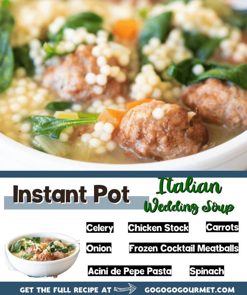 This Instant Pot Italian Wedding Soup is one of the best soup recipes! Made super easy with frozen meatballs, it's a great way to get dinner on the table fast! #gogogogourmet #instantpotitalianweddingsoup #instantpotsouprecipes #easyinstantpotrecipes via @gogogogourmet