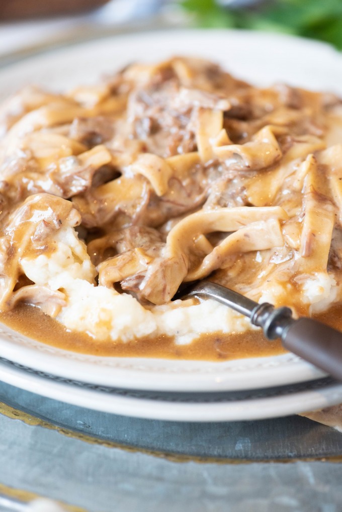 amish noodles with fork on plate