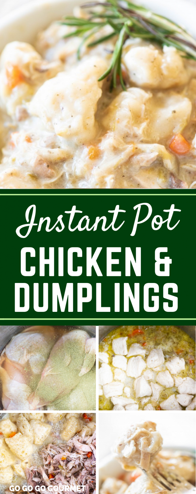 This Instant Pot Chicken and Dumplings recipe is made easy with biscuits from the can! It is one of the best easy recipes when you are craving comfort food. Forget the Bisquick biscuits, these Pillsbury biscuits are even better! Dinner from scratch, made in the electric pressure cooker for the win! #gogogogourmet #instantpotchickenanddumplings #easyinstantpotrecipes #comfortfoodrecipes via @gogogogourmet