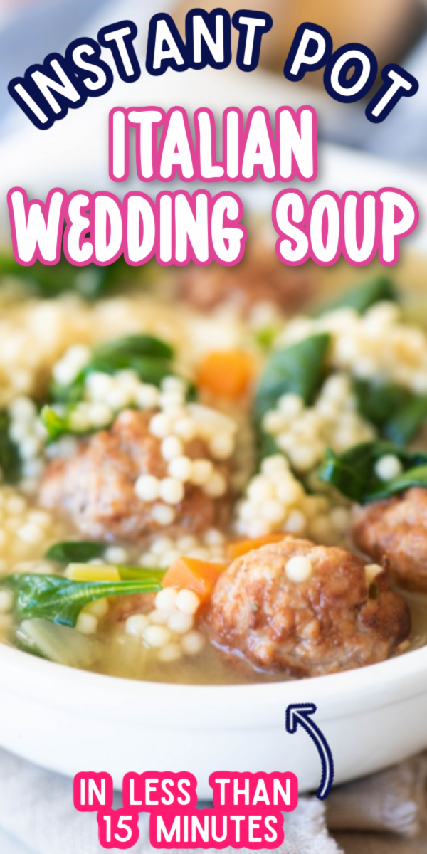 This Instant Pot Italian Wedding Soup is one of the best soup recipes! Made super easy with frozen meatballs, it's a great way to get dinner on the table fast! #gogogogourmet #instantpotitalianweddingsoup #instantpotsouprecipes #easyinstantpotrecipes via @gogogogourmet