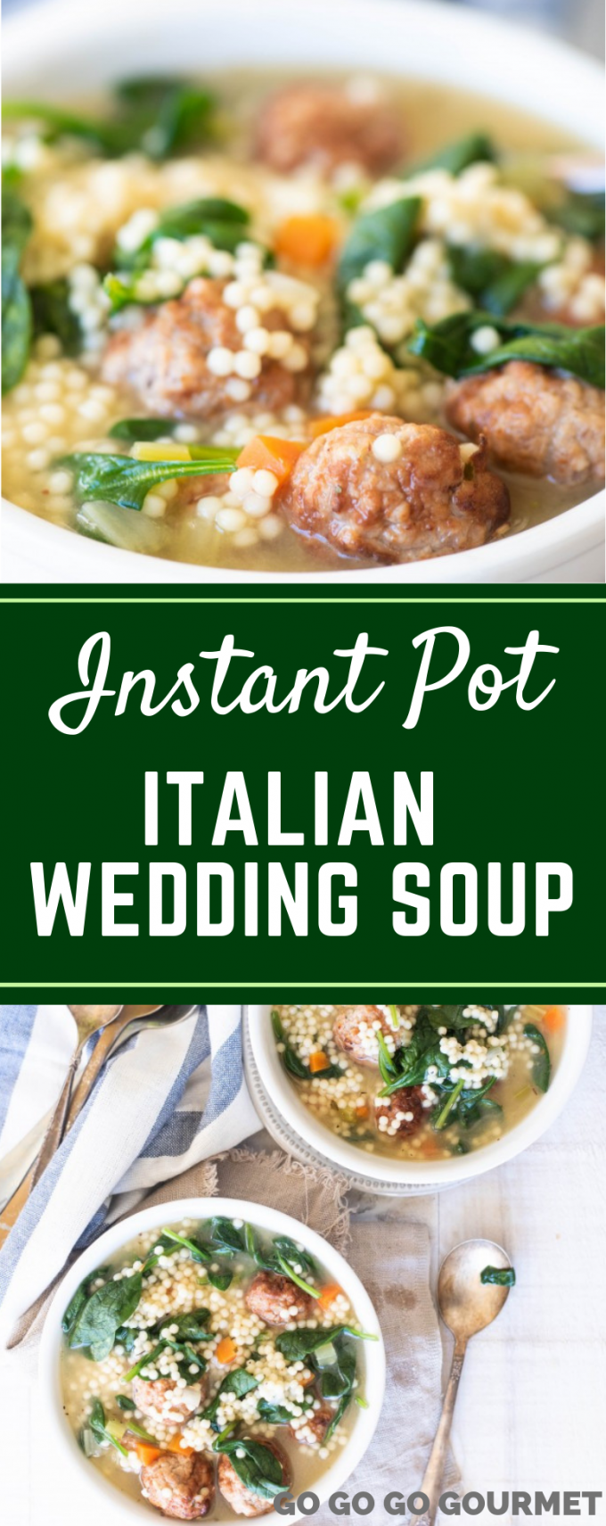 This Instant Pot Italian Wedding Soup is one of the best soup recipes! Made super easy with frozen meatballs, it's a great way to get dinner on the table fast! #gogogogourmet #instantpotitalianweddingsoup #instantpotsouprecipes #easyinstantpotrecipes via @gogogogourmet