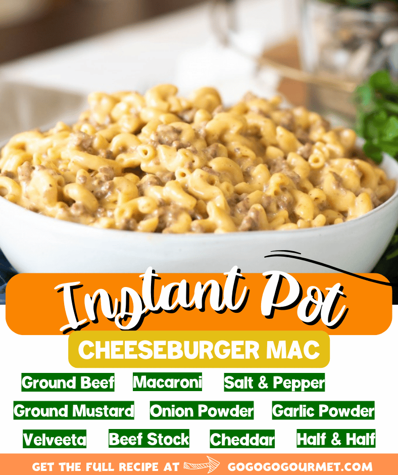 This easy Instant Pot Cheeseburger Mac and Cheese is a homemade version of your favorite boxed meal. Made with a mixture of Velveeta and cheddar cheese, this casserole is sure to become one of your family's new favorite dinners! #gogogogourmet #instantpotcheeseburgermac #cheeseburgermacandcheese #copycatrecipes #easydinnerrecipes #easyinstantpotrecipes via @gogogogourmet